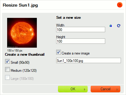 Creating a new resized image in CKFinder